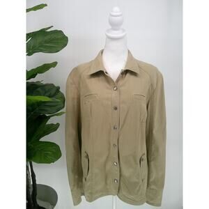 Peruvian Connection Women's Sz 14 Beige Linen Blend Snap Closure Classic Jacket